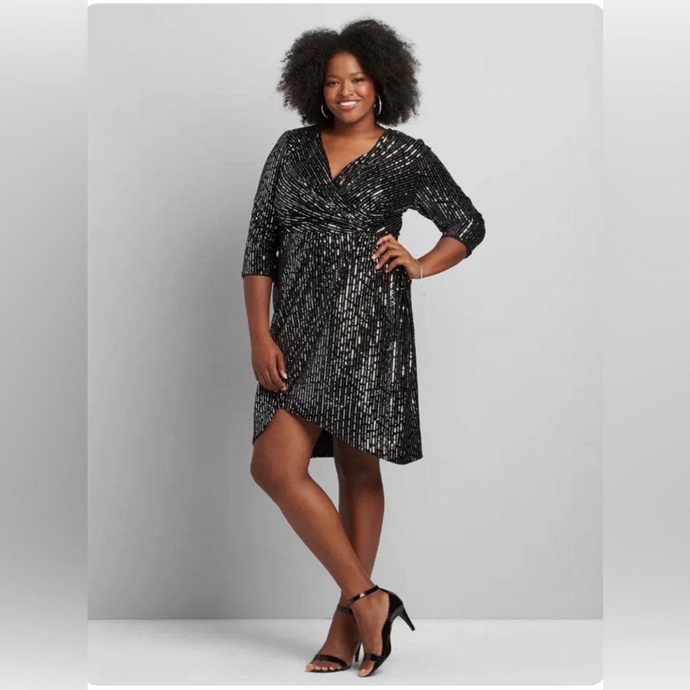 LaneBryant Black Velvet holiday sheath dress covered in sequin. EUC worn once.